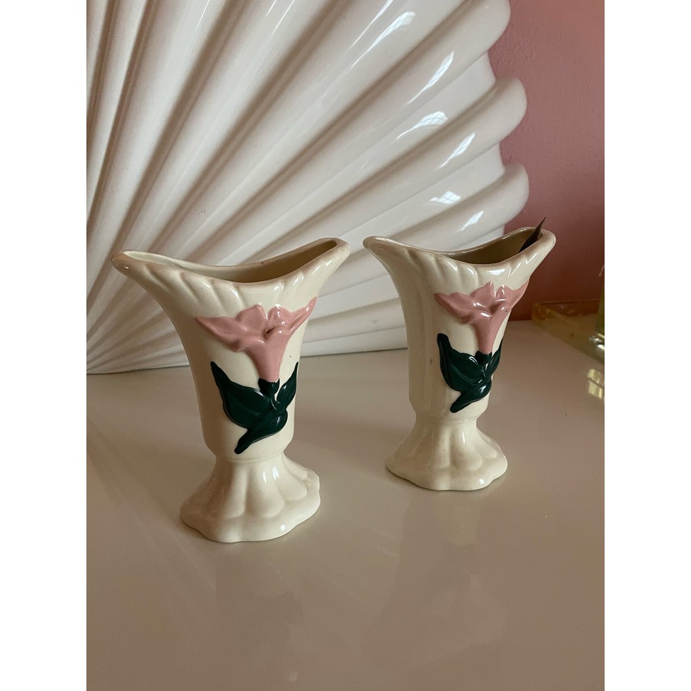 Coquette Vintage Ivory Floral Wall Sconce Matching Vases Shabby Chic Vase